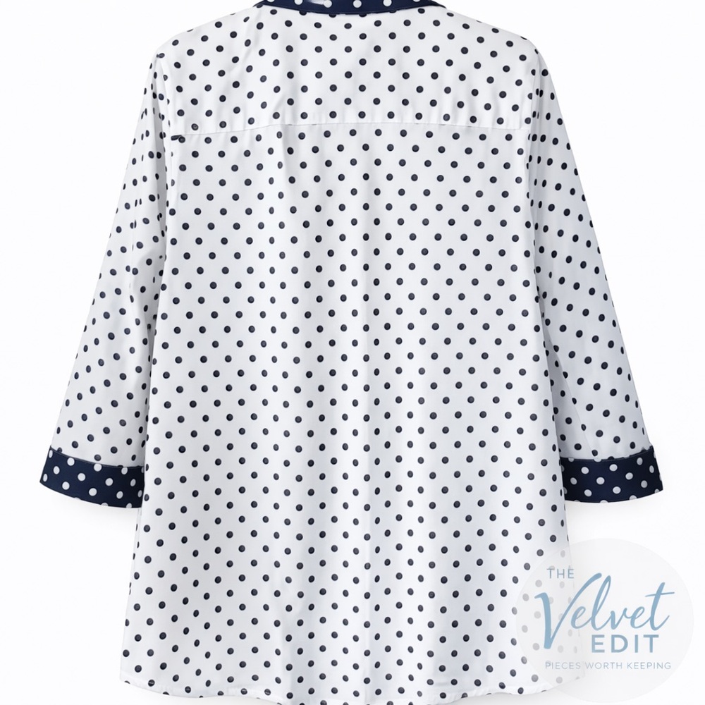 Chico's Navy and White Polka Dot Blouse - Picture 2 of 6